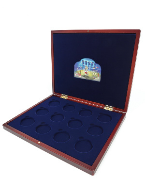 Футляр деревянный Volterra Uno (304х244х31 мм) для 12 серебряных монет Чемпионат мира по футболу 2018 в капсулах. Талисман