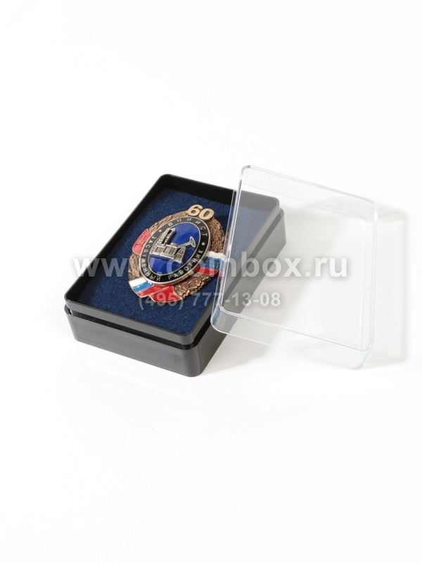 Пластиковый футляр (48х68х22 мм). Чёрное основание, прозрачная крышка, белая вставка