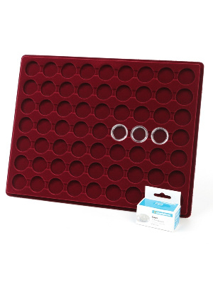 Планшет S (234х296х12 мм) для 63 монет в капсулах CAPS 20 Leuchtturm. Диаметр ячейки 26 мм