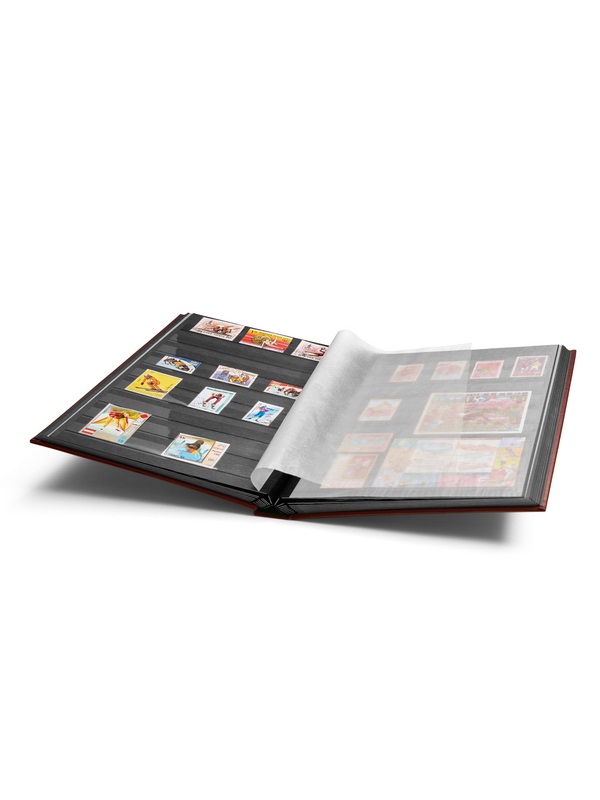 Альбом для марок (кляссер COMFORT). 16 листов (32 страницы) из чёрного картона с промежуточными листами для каждой страницы из пергамина. Бордовый. Leuchtturm, 339253