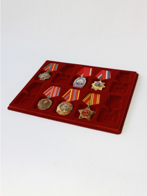 Планшет S (234х296х12 мм) на 10 орденов с пятиугольной колодкой, тёмно-бордовый Планшет S (234х296х12 мм) на 10 орденов с пятиугольной колодкой, тёмно-бордовый