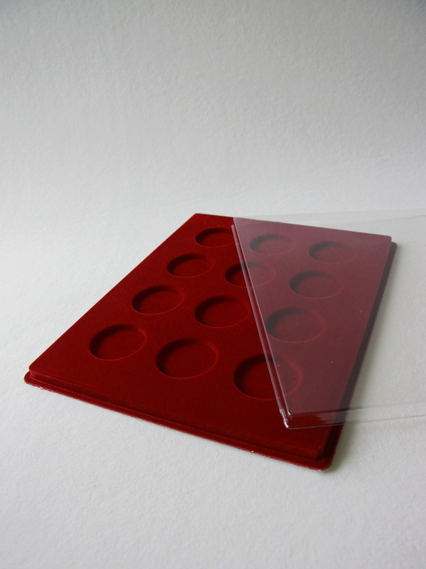  Планшет S (234х296х12 мм) для монет в капсулах d-46 мм (12 ячеек (4 по горизонтали, 3 по вертикали)), тёмно-бордовый