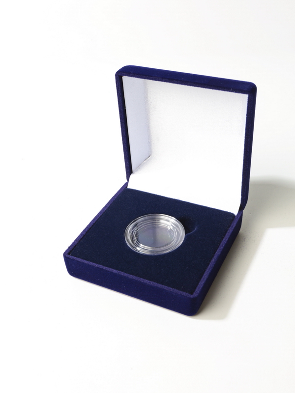 Футляр (76х76х41 мм) для одной монеты в капсуле (диаметр 33 мм), тёмно-синий