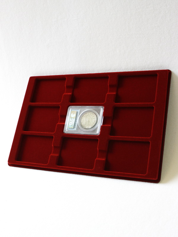 Планшет L (222х333х13 мм) для 9 слабов PCGS (Франция) (63х83х8 мм), тёмно-бордовый  Планшет L (222х333х13 мм) для 9 слабов PCGS (Франция) (63х83х8 мм), тёмно-бордовый