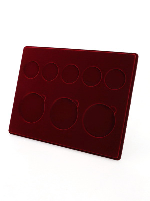 Планшет S (234х296х12 мм) для монет серии «Памятники архитектуры России». 2014 год (5 капсул d-46 мм, 3 капсулы d-74 мм), тёмно-бордовый  Планшет S (234х296х12 мм) для монет серии «Памятники архитектуры России». 2014 год (5 капсул d-46 мм, 3 капсулы d-74 мм), тёмно-бордовый