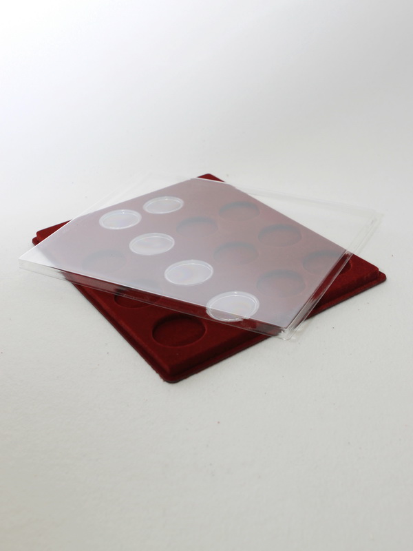  Планшет S (234х296х12 мм) для монет в капсулах d-46 мм (14 ячеек). Вертикальный, тёмно-бордовый