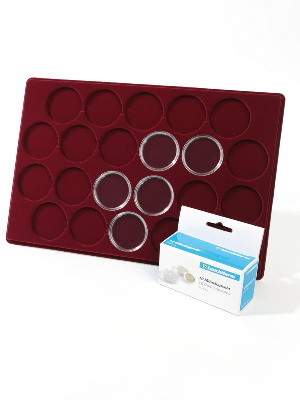 Планшет L (222х333х13 мм) для 22 монет в капсулах CAPS 43 Leuchtturm. Диаметр ячейки 49 мм