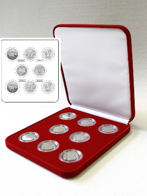 Футляр (191х221х44 мм) на 8 монет Сочи-2014 в капсулах (диаметр 44 мм). Вариант 2