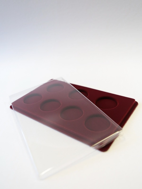 Планшет M (146х236х12 мм) для монет в капсулах d-46 мм (7 ячеек), тёмно-бордовый