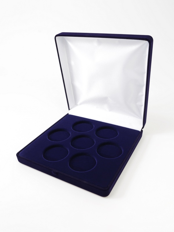  Футляр (169х169х39 мм) на 7 монет в капсулах (диаметр 44 мм), тёмно-синий