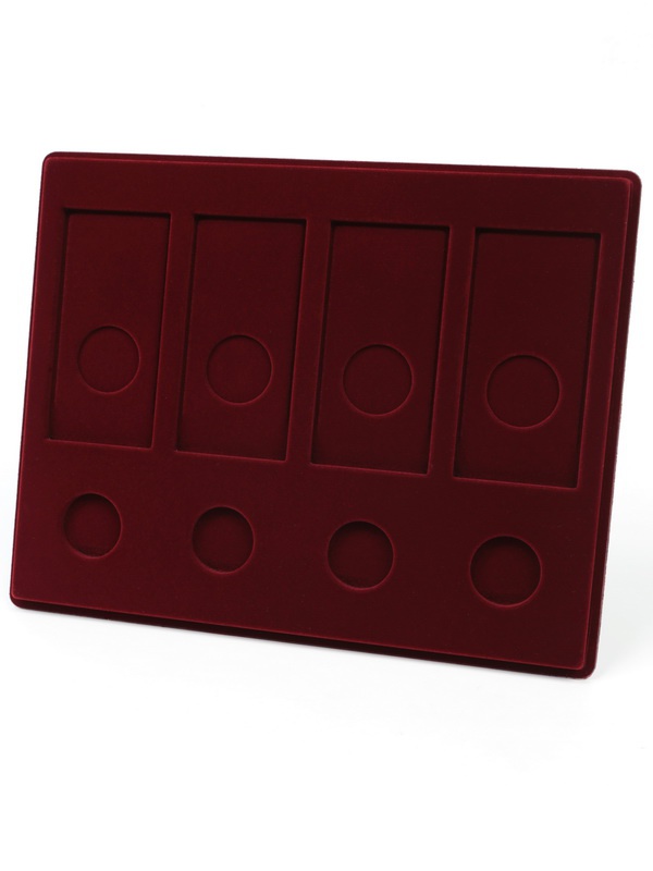  Планшет S (234х296х12 мм) для 4 обычных монет 25 рублей в капсулах Leuchtturm и 4 цветных монет 25 рублей в блистере, тёмно-бордовый