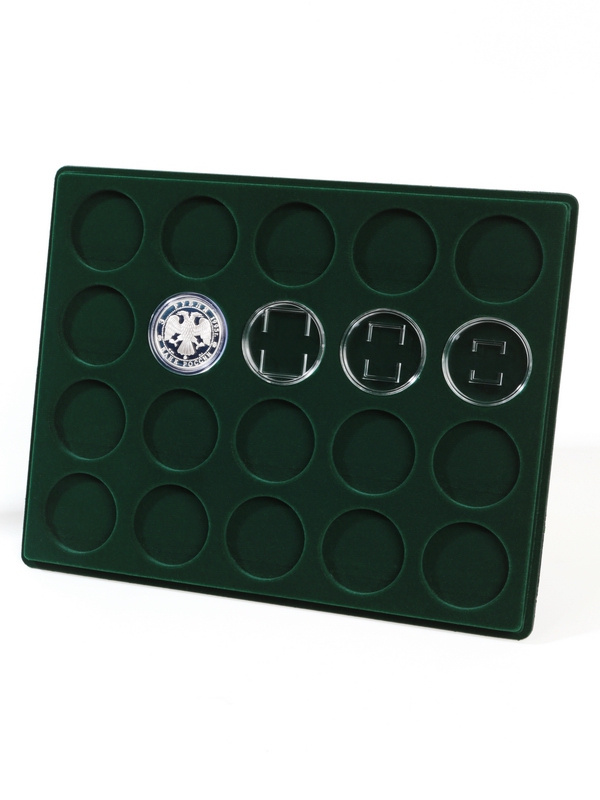  Планшет S (234х296х12 мм) для монет в капсулах d-46 мм (20 ячеек), зелёный