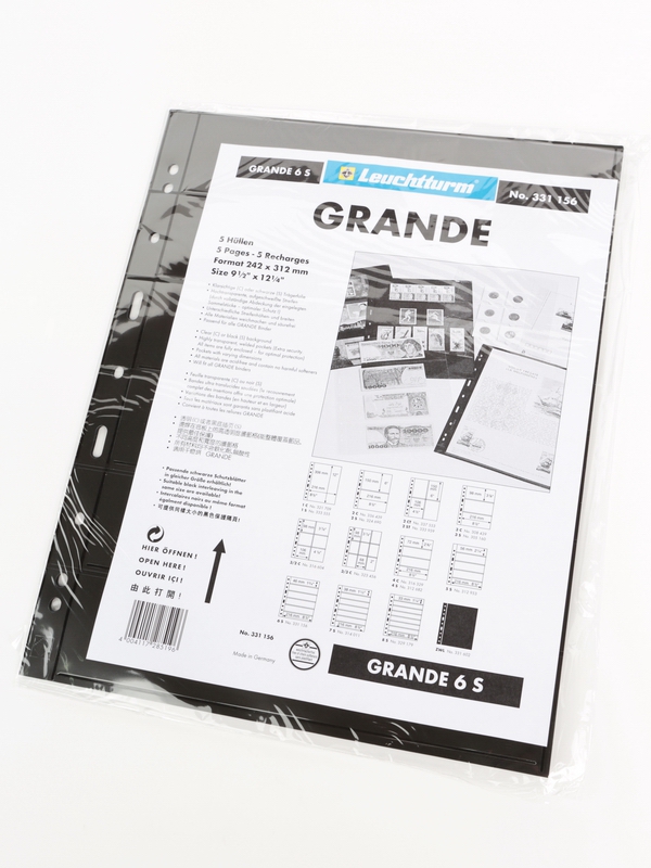 Листы-обложки GRANDE 6S (242х312 мм) двусторонние на 6 ячеек (216х46 мм). Упаковка из 5 листов. Leuchtturm, 331156