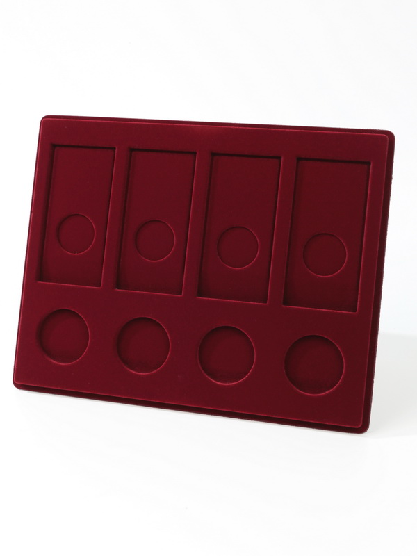 Планшет S (234х296х12 мм) для 4 цветных монет 25 рублей в блистере и 4 серебряных монет 3 рубля в капсулах, тёмно-бордовый  Планшет S (234х296х12 мм) для 4 цветных монет 25 рублей в блистере и 4 серебряных монет 3 рубля в капсулах, тёмно-бордовый