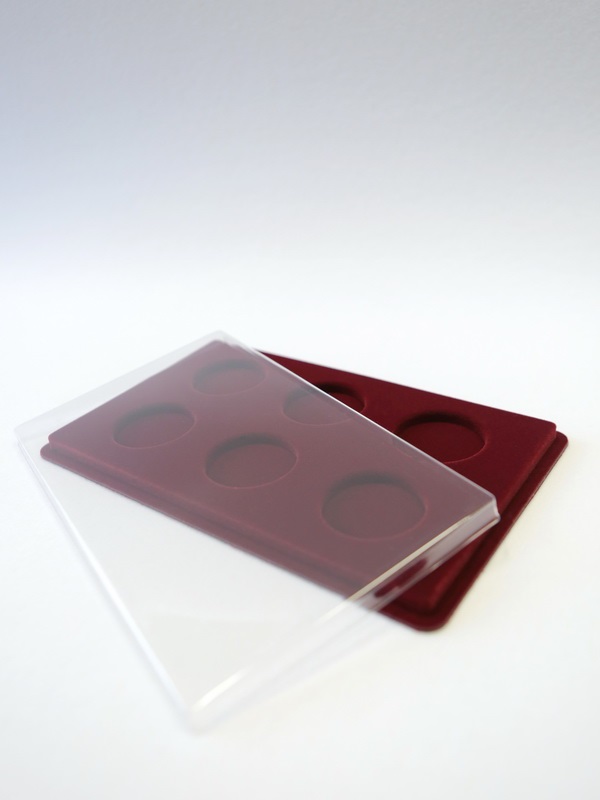Планшет M (146х236х12 мм) для монет в капсулах d-44 мм (6 ячеек), тёмно-бордовый