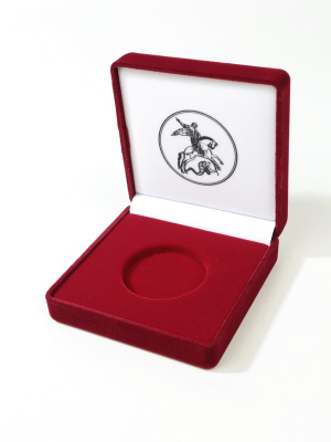  Футляр (92х92х40 мм) для монеты в капсуле (диаметр 44 мм), логотип Георгий Победоносец, светло-бордовый/персонализация