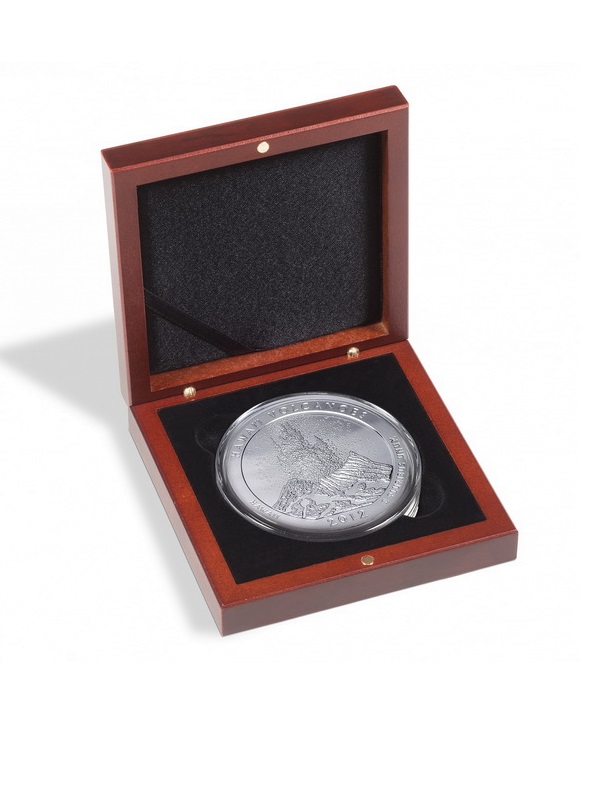 Деревянный футляр Volterra (120х120х35 мм) для одной монеты, медали в капсуле CAPS XL 21-62 или CAPS XL 29–76. Для монет 21-76 мм. Leuchtturm, 358792