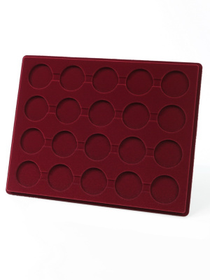 Планшет S (234х296х12 мм) для 20 монет, медалей d-43 мм, h-6 мм, тёмно-бордовый  Планшет S (234х296х12 мм) для 20 монет, медалей d-43 мм, h-6 мм, тёмно-бордовый