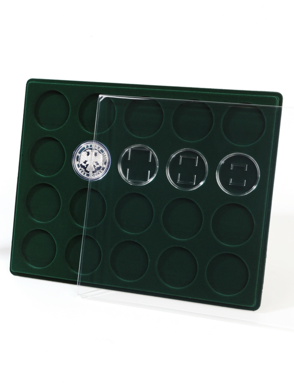  Планшет S (234х296х12 мм) для монет в капсулах d-46 мм (20 ячеек), зелёный