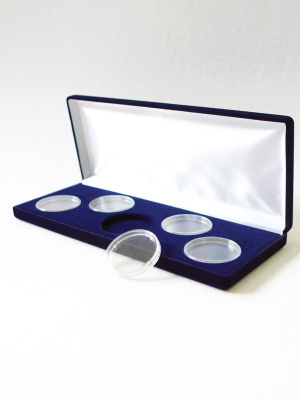 Футляр (255х103х27 мм) для 5 монет в капсулах (диаметр 46 мм),  светло-бордовый