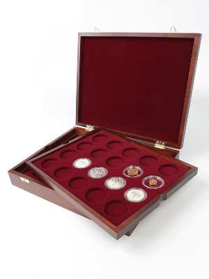 Футляр деревянный Vintage (329х271х61 мм) для 40 монет в капсулах (диаметр 44 мм). 2 уровня