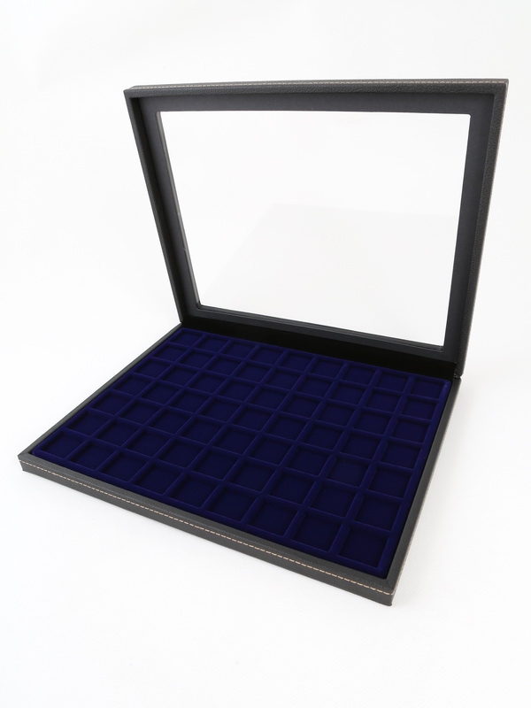 Бокс из искусственной кожи с прозрачным окном Nera Plus на 35 ячеек (36,5х36,5х8 мм), чёрный  Бокс из искусственной кожи с прозрачным окном Nera Plus на 35 ячеек (36,5х36,5х8 мм), чёрный