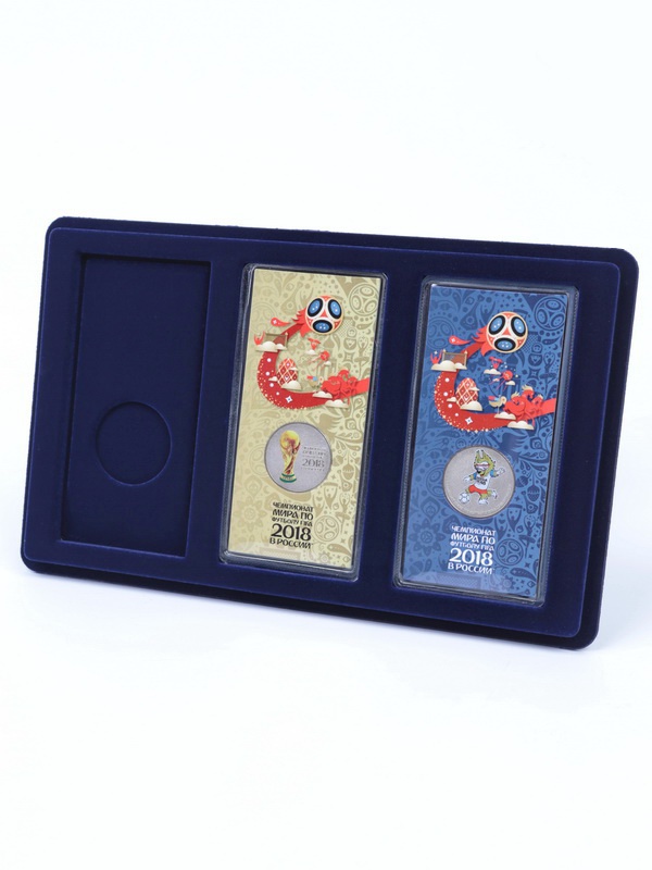 Планшет M (146х236х12 мм) для 3 цветных монет 25 рублей в блистере, тёмно-синий