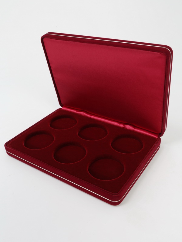  Футляр замшевый (182х128х34 мм) на 6 монет в капсулах (диаметр 44 мм), тёмно-бордовый