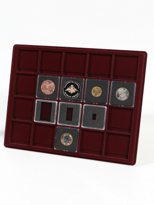  Планшет S (234х296х12 мм)  для 20 монет в капсулах «Quadrum» (50х50х6 мм), тёмно-бордовый