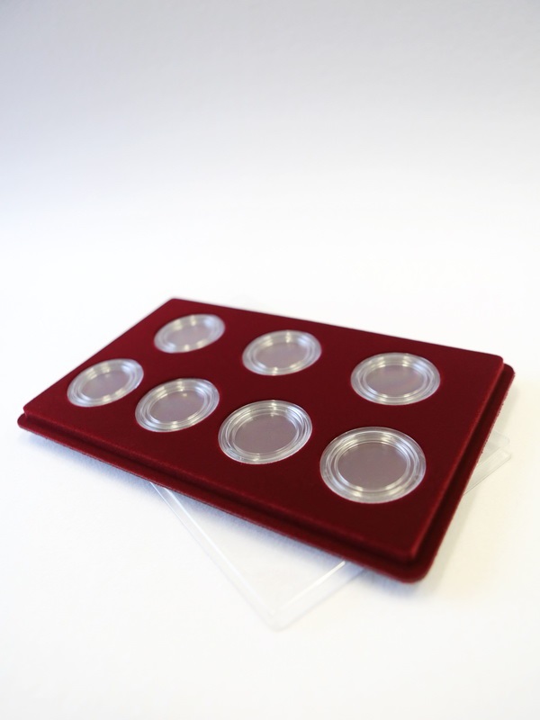 Планшет M (146х236х12 мм) для монет в капсулах d-44 мм (7 ячеек), тёмно-бордовый