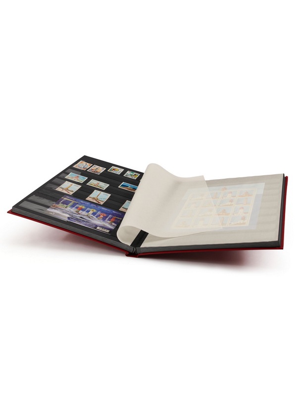 Альбом для марок (кляссер BASIC). A4. 16 листов (32 страницы) из чёрного картона с промежуточными листами из пергамина. Красный. Leuchtturm, 309224