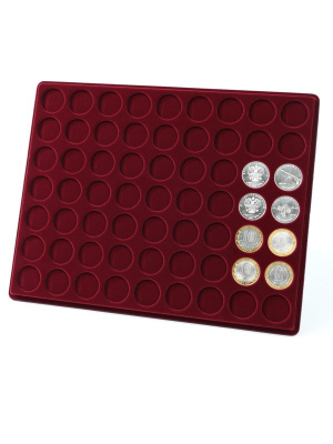Планшет S (234х296х12 мм) для монет d-27 мм (63 ячейки), тёмно-бордовый  Планшет S (234х296х12 мм) для монет d-27 мм (63 ячейки), тёмно-бордовый