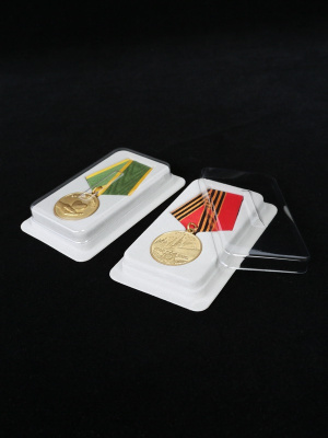 Сувенирная упаковка (60х100х20 мм) под медаль РФ d-32 мм. Спецпредложение, серый  Сувенирная упаковка (60х100х20 мм) под медаль РФ d-32 мм. Спецпредложение, серый