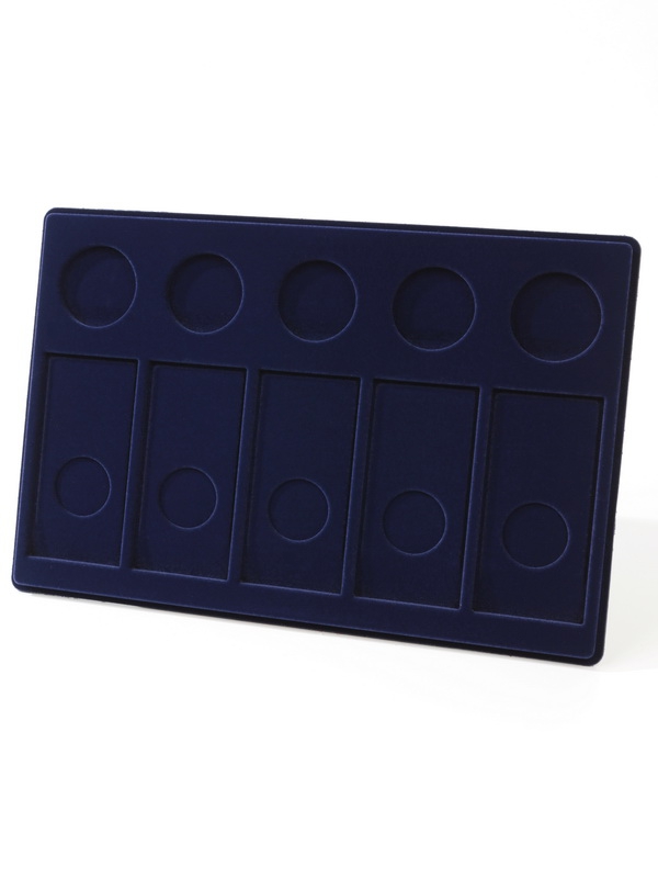  Планшет L (222х333х13 мм) для 5 серебряных монет 3 рубля в капсулах и 5 цветных монет 25 рублей в блистере, тёмно-синий