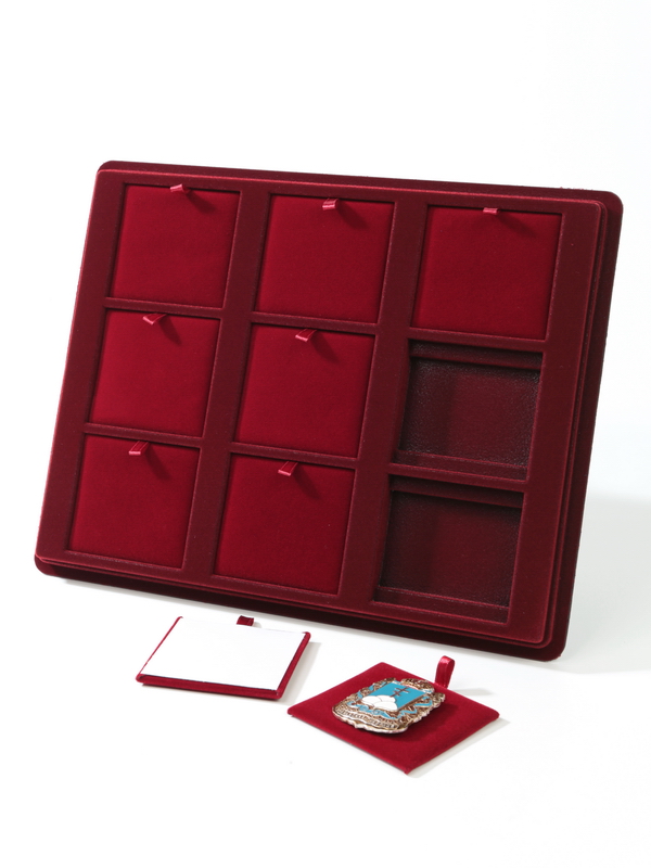  Планшет S (243х304х21 мм) на 9 ячеек (66х72х8 мм) (с флокированными вставками), тёмно-бордовый