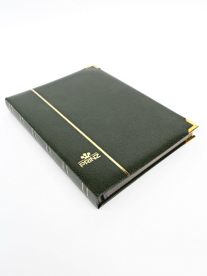 Альбом для марок (кляссер Royal-Line) из натуральной кожи, 16 листов (32 страницы), чёрный картон с промежуточными прозрачными листами. Зелёный. Prinz, 6016