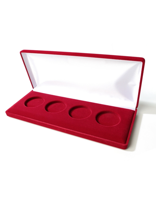 Футляр (255х103х27 мм) для 4 монет в капсулах (диаметр 44 мм),  светло-бордовый