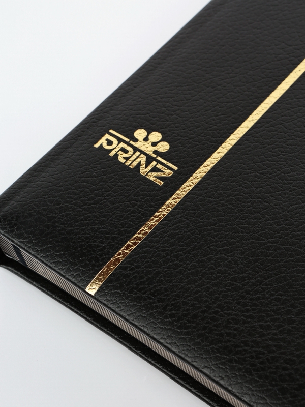 Альбом для марок (кляссер Royal-Line) из натуральной кожи, 16 листов (32 страницы), чёрный картон с промежуточными прозрачными листами. Чёрный. Prinz, 6016