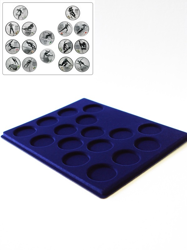  Планшет S (234х296х12 мм) для 16 Олимпийских монет Сочи-2014 в капсулах. Горизонтальный, тёмно-синий