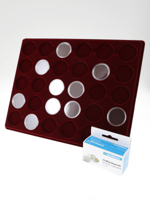 Планшет S (234х296х12 мм) для 30 монет в капсулах CAPS 30,5 и 31 Leuchtturm. Диаметр ячейки 37 мм, тёмно-бордовый  Планшет S (234х296х12 мм) для 30 монет в капсулах CAPS 30,5 и 31 Leuchtturm. Диаметр ячейки 37 мм, тёмно-бордовый