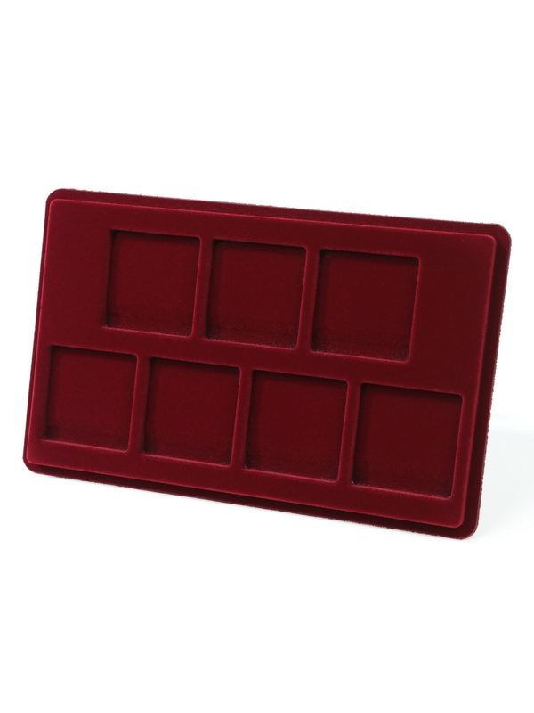 Планшет M (146х236х12 мм) для 7 монет в капсулах Quadrum (50х50х6 мм), тёмно-бордовый