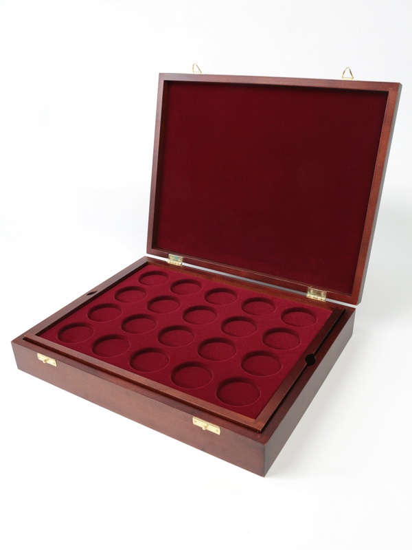 Футляр деревянный Vintage (329х271х61 мм) для 40 монет в капсулах (диаметр 46 мм). 2 уровня