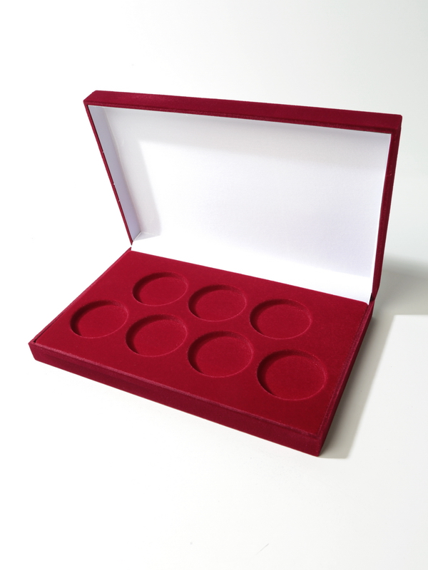 Футляр (220х143х34 мм) на 7 монет в капсулах (диаметр 46 мм), светло-бордовый