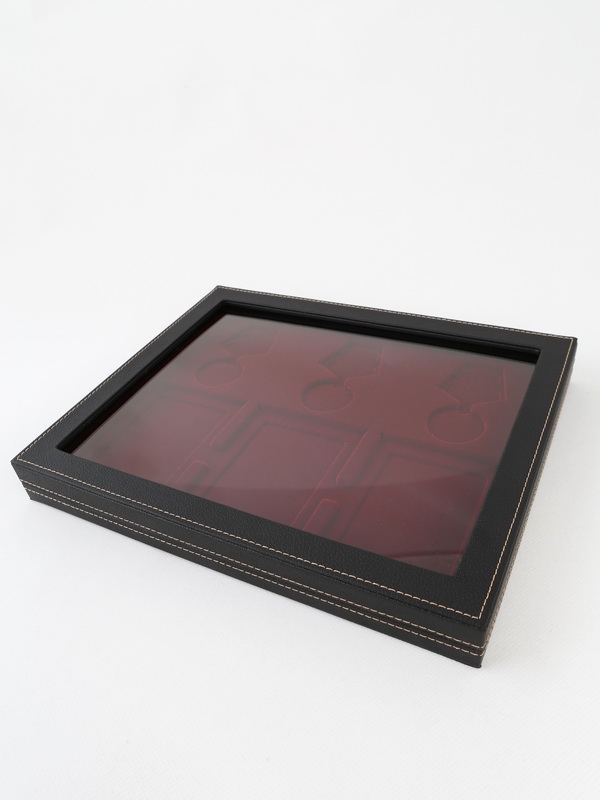  Бокс из искусственной кожи с прозрачным окном Nera Plus для 3 медалей РФ d-37 мм и 3 удостоверений, тёмно-синий