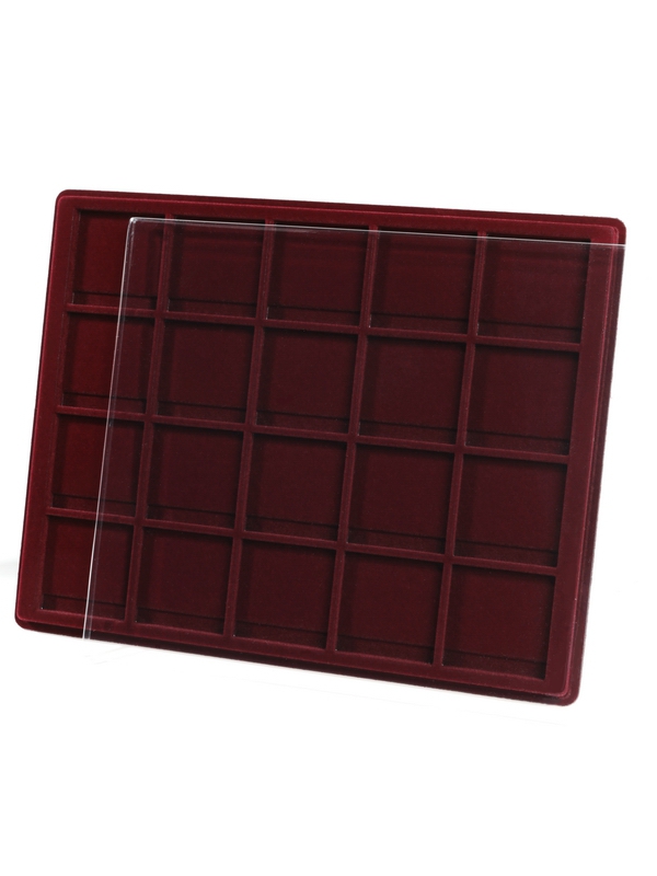  Планшет S (234х296х12 мм)  для 20 монет в капсулах «Quadrum» (50х50х6 мм), тёмно-бордовый