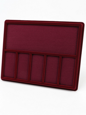 Планшет S (243х304х21 мм) на 5 ячеек (101х49х16 мм) и 1 ячейку (99х267х16 мм) (с поролоновыми вставками), тёмно-бордовый  Планшет S (243х304х21 мм) на 5 ячеек (101х49х16 мм) и 1 ячейку (99х267х16 мм) (с поролоновыми вставками), тёмно-бордовый