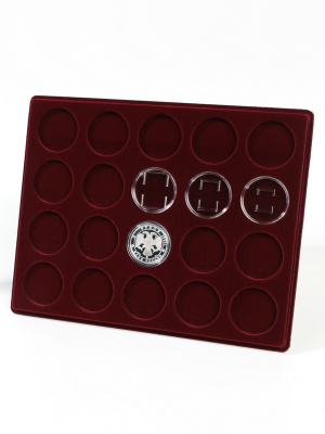  Планшет S (234х296х12 мм) для монет в капсулах d-46 мм (20 ячеек), тёмно-бордовый