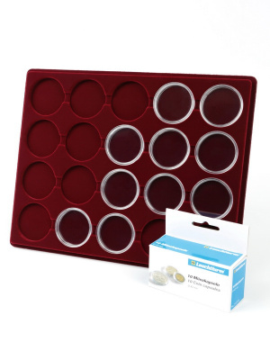 Планшет S (234х296х12 мм) для 20 монет в капсулах CAPS 42 Leuchtturm. Диаметр ячейки 48 мм, тёмно-бордовый  Планшет S (234х296х12 мм) для 20 монет в капсулах CAPS 42 Leuchtturm. Диаметр ячейки 48 мм, тёмно-бордовый