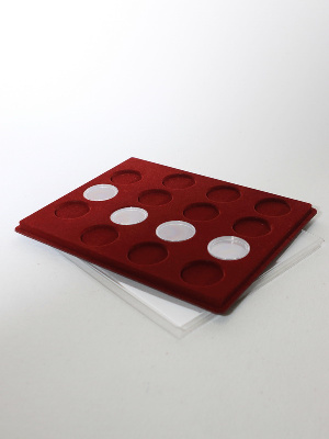 Планшет S (234х296х12 мм) для монет в капсулах d-46 мм (15 ячеек). Вертикальный