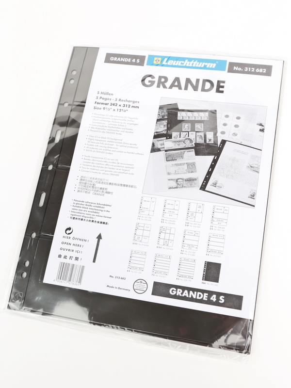 Листы-обложки GRANDE 4S (242х312 мм) двусторонние на 4 ячейки (216х72 мм). Упаковка из 5 листов. Leuchtturm, 312682